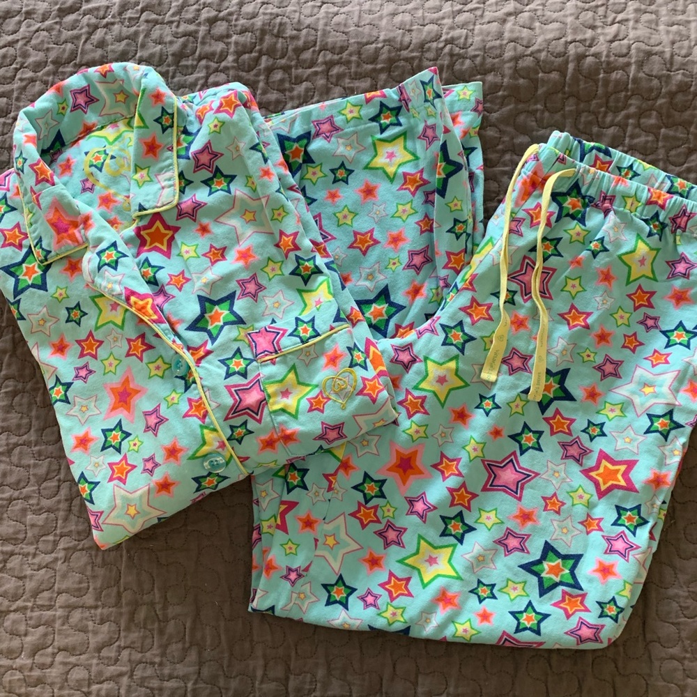 Victoria Secret Flannel PJ Set Star Print Small